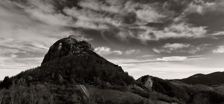View of Cathar castle Montségur, France.