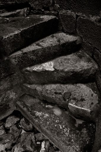 Stairway in the Cathar castle Montségur, France.