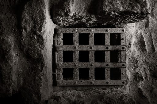 Shaft in the Cathar castle Quéribus, France.