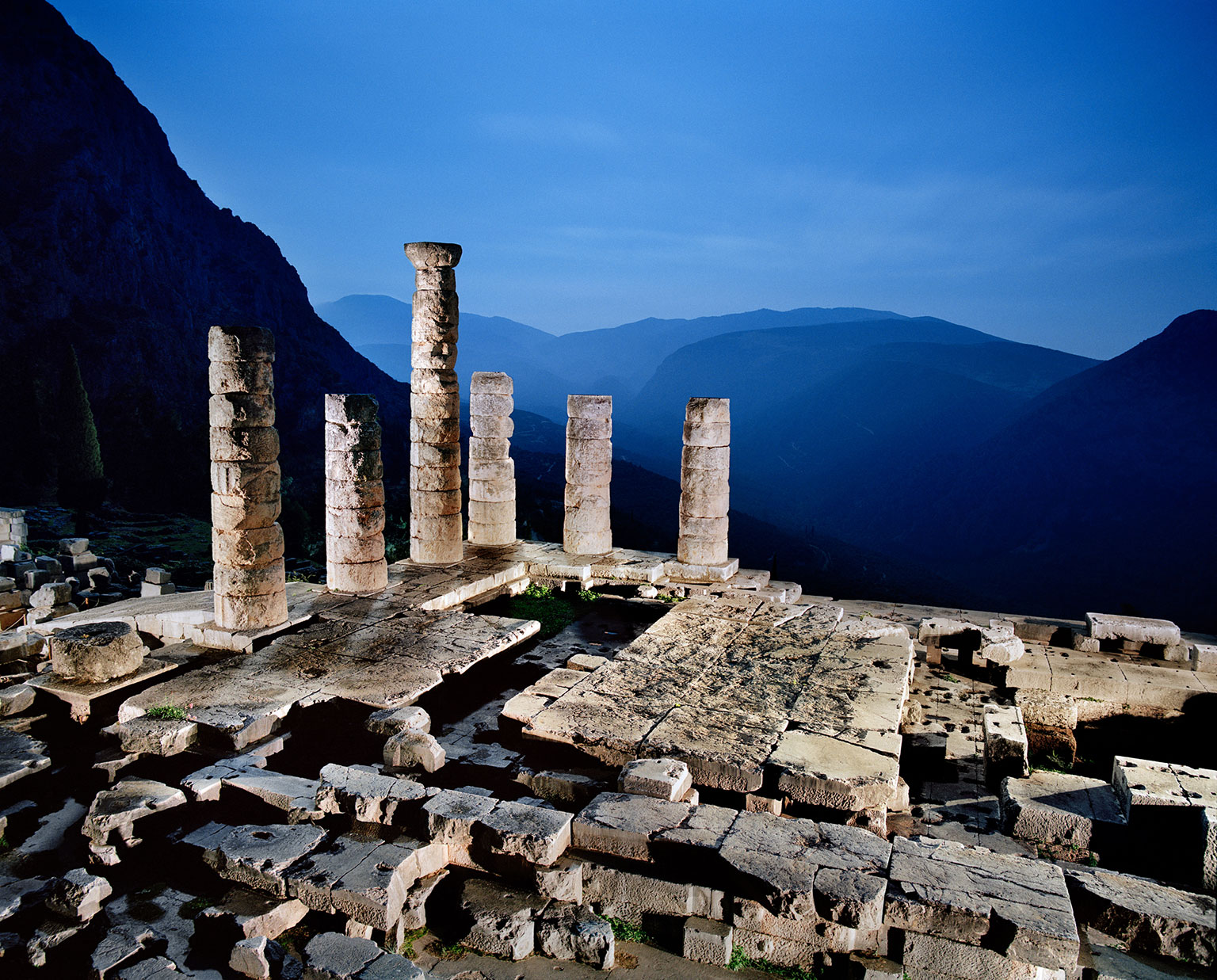 Ancient Delphi, the temple of Apollo, centre of the Delphic oracle and seat of Pythia.
