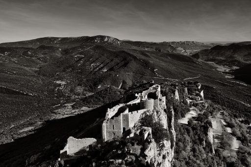 View of the Cathar castle Peyrepertuse, France.