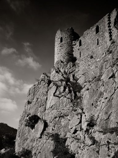 Tower of the Cathar castle Puilaurens, France.