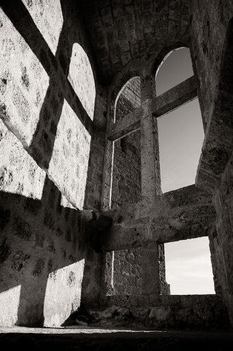 Window in the Cathar castle Quéribus, France.