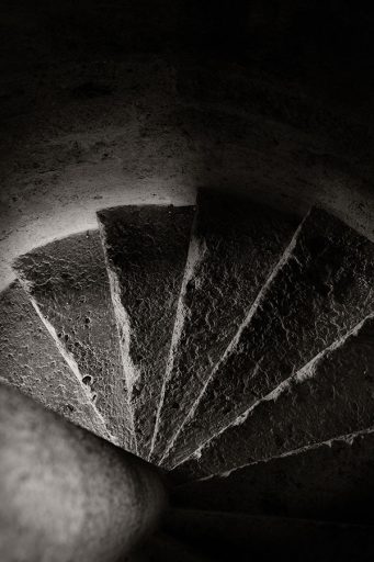 Stairway in the Cathar castle Quéribus, France.