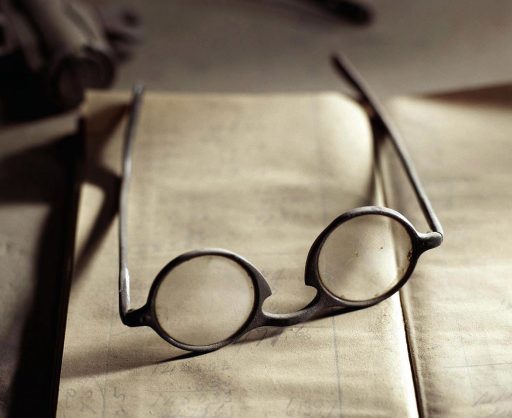 Glasses on a book in the Boone Store and Warehouse in the ghost town Bodie in California