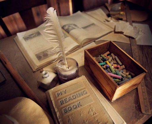Bodie, classroom and reading book, schoolhouse