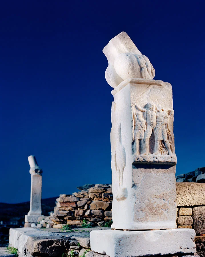 The Stoibadeion, the sanctuary of Dionysus with its phallic column, a symbol of Dionysus, on the island of Delos