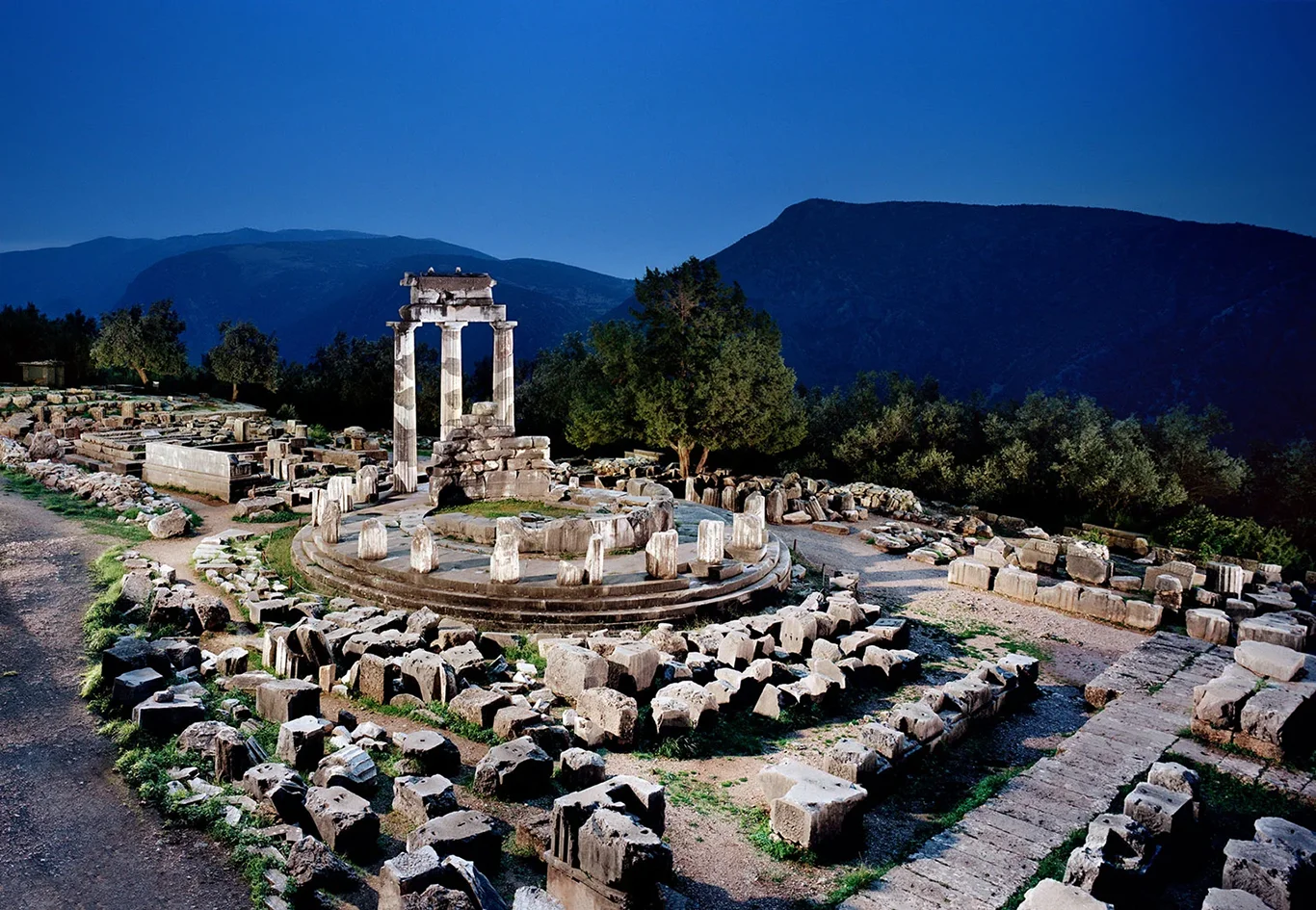 Tholos Temple in Delphi at night