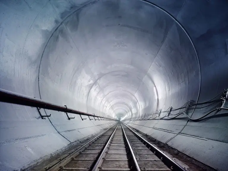 East tunnel of the Gotthard base tunnel during construction