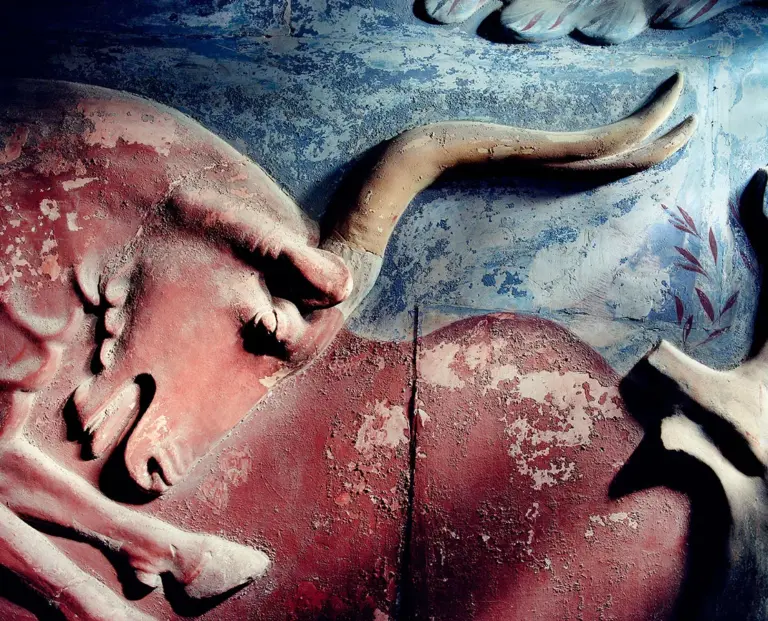 Bull, relief on the balcony at the north entrance, Palace of Knossos, Crete