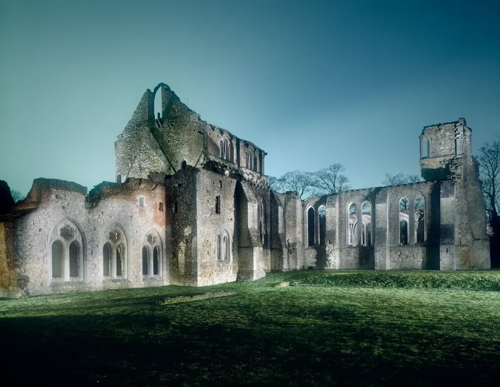 Netley Abbey cloister in mist