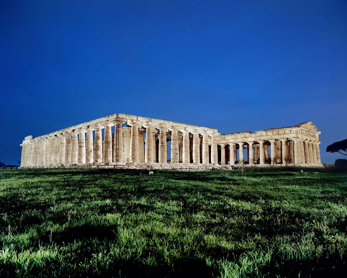 Site of ancient Paestum. First temple of Hera, in the background the second temple of Hera (formerly known as the Temple of Poseidon)
