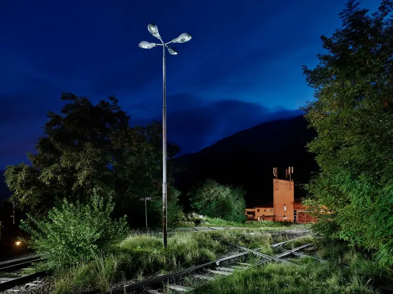 Historical railway reversing star in Mals of the Vinschgau Railway line in Italy