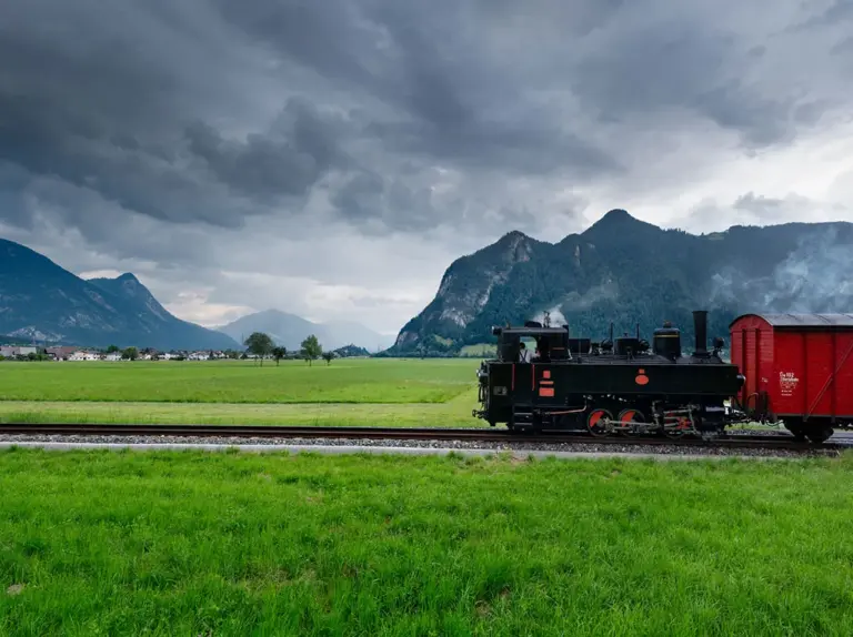 Steam train of the Zillertal Railway near Astholz at the entrance to the Zillertal