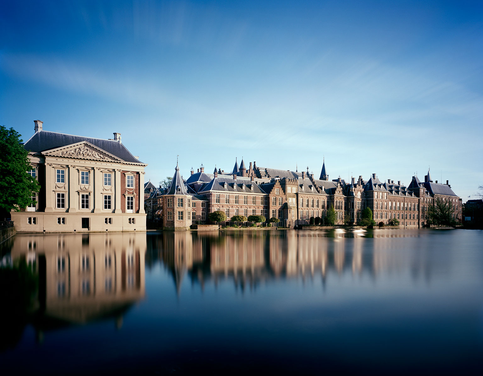 View of the Binnenhof, the dutch parliament building and the Mauritshuis Museum in the Hague