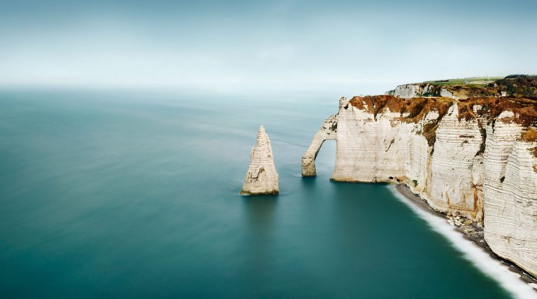Steep coast Falaise d'Aval near Etretat on the Atlantic coast in France.