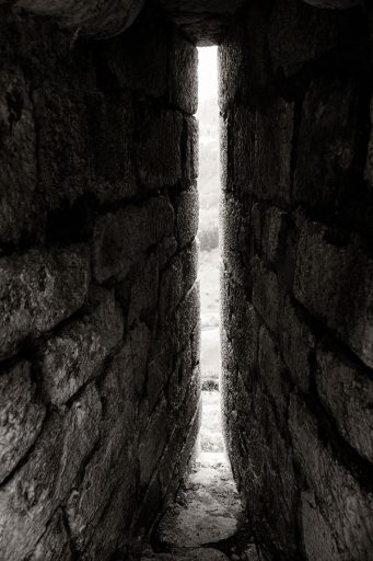 Window of the Cathar castle Montségur, France.