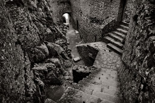 Court in the Cathar castle Peyrepertuse, France.