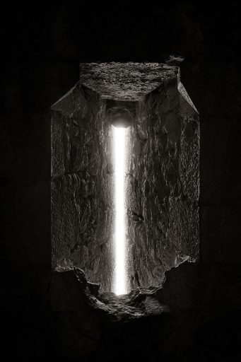 Window of the Cathar castle Peyrepertuse, France.