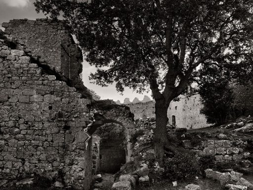Court of the Cathar castle Puilaurens, France.